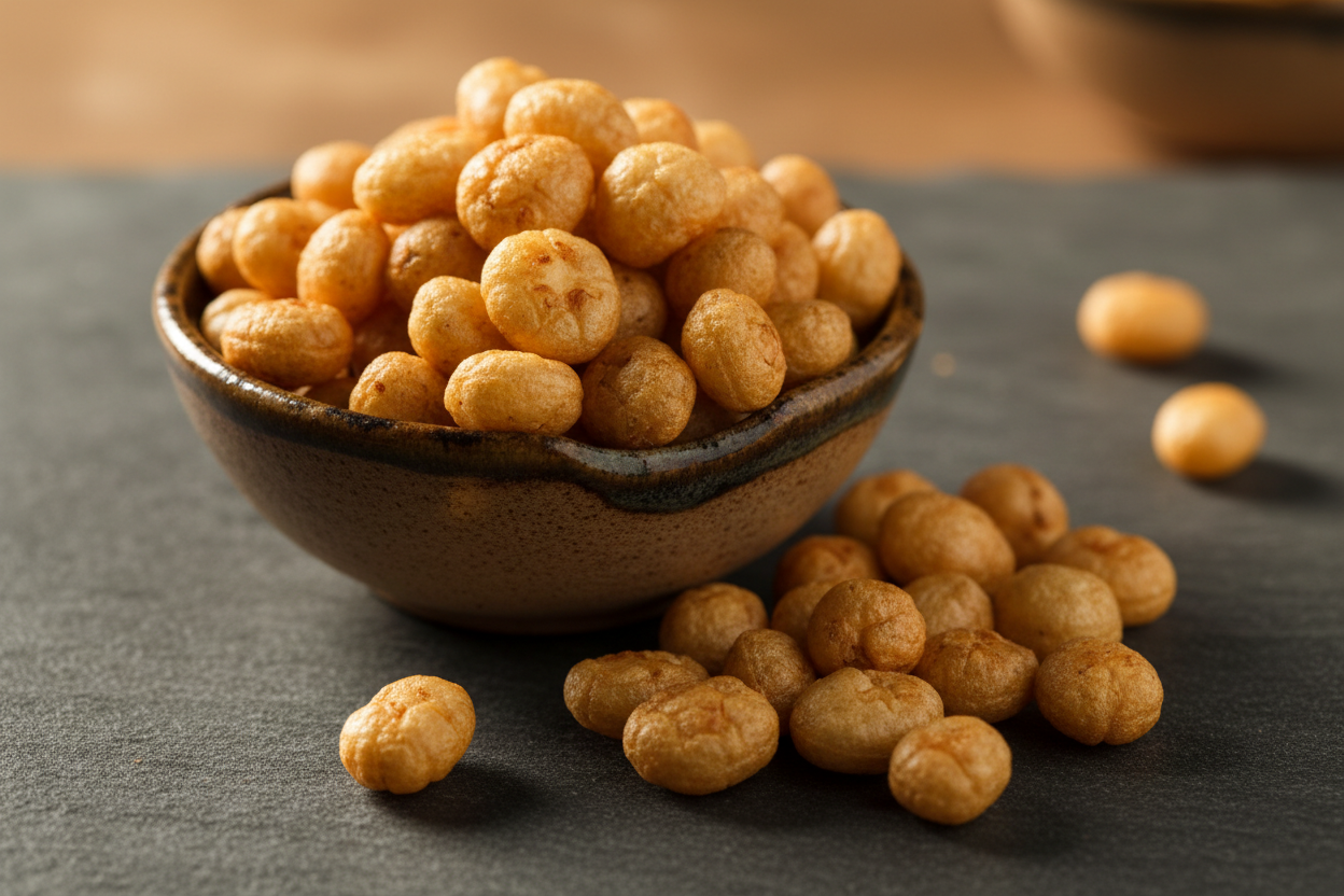 Bowl of roasted lotus seeds, FOKS healthy snack